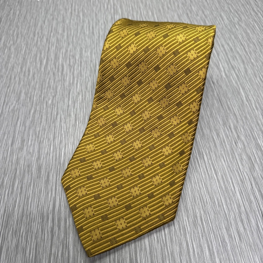 Robert Talbott Gold‎ Geometric Silk Tie Made in USA Classic Vintage Prep Style